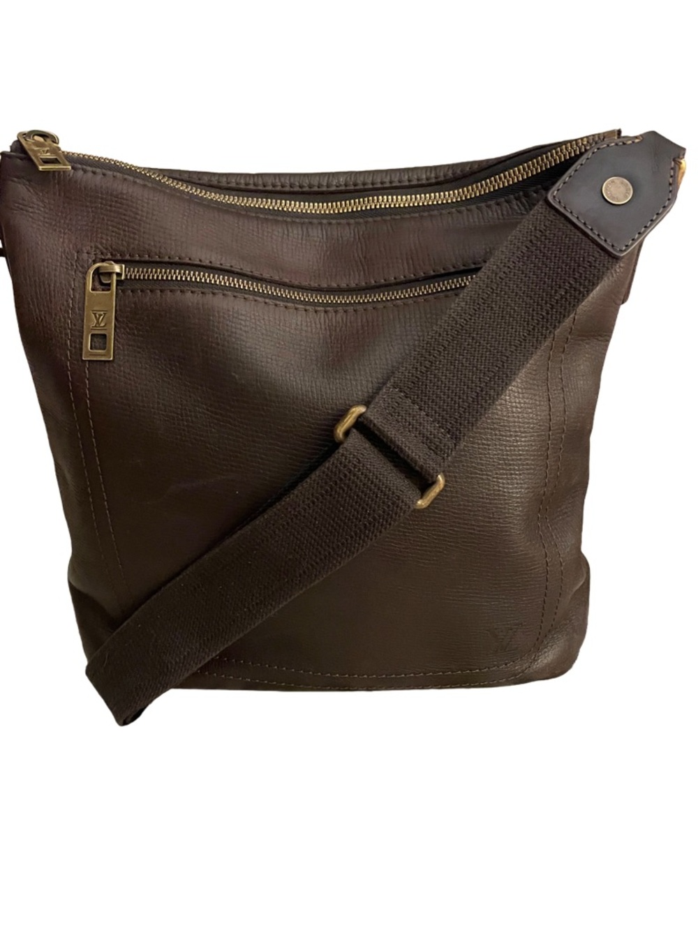 LOUIS VUITTON Cafe Coffee Brown Utah Leather Shawnee MM Crossbody Bag
